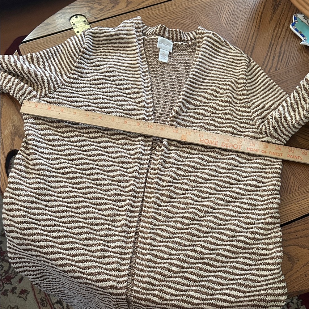 Gold Metallic & Cream Stripped Open Sweater Cardigan Duster - Picture 5 of 10